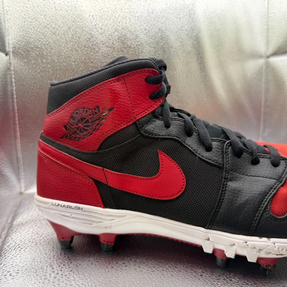Size 13 Jordan 1 TD Cleat Mid Bred Red Black Mens Athletic Shoes AR5604-061